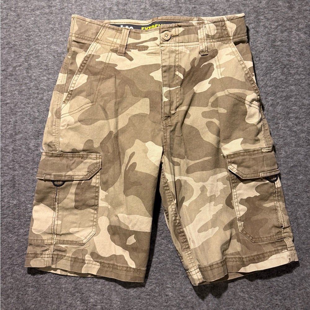 Lee Extreme Motion Army Cargo Shorts Men’s 29 baggy 10 inseam stretch tan brown